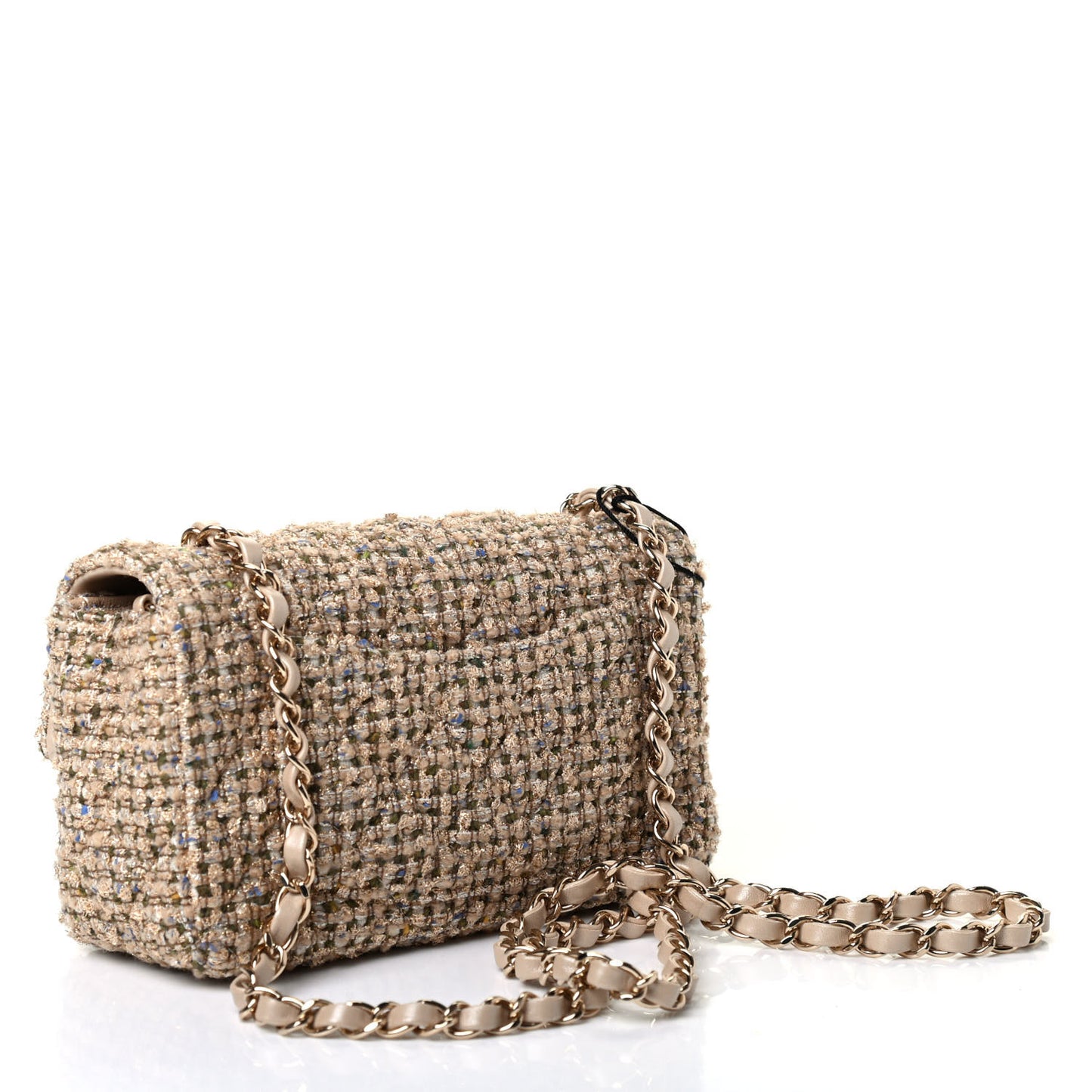 Tweed Quilted Mini Rectangular Flap Beige