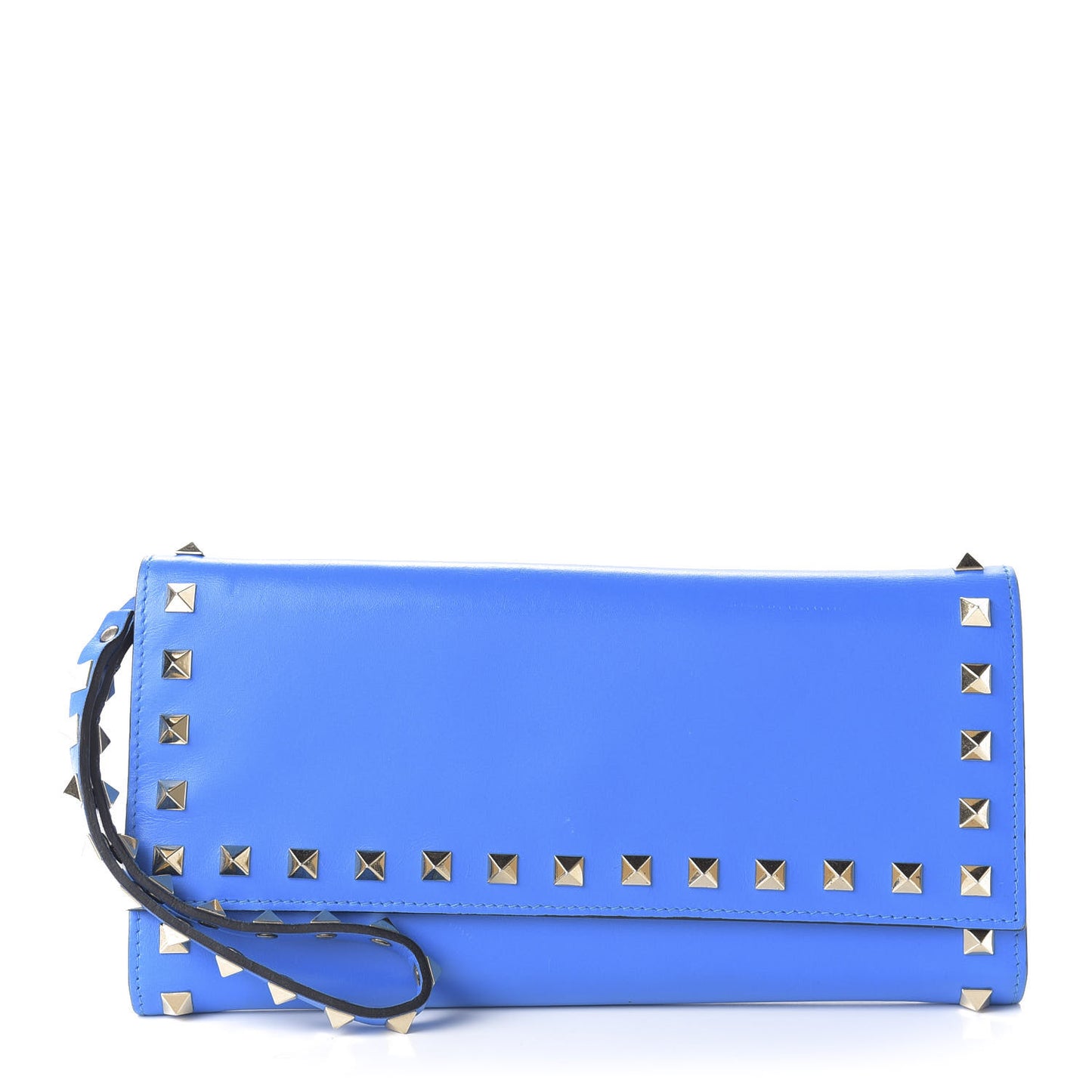 Calfskin Rockstud Wristlet Wallet Blue Fluo