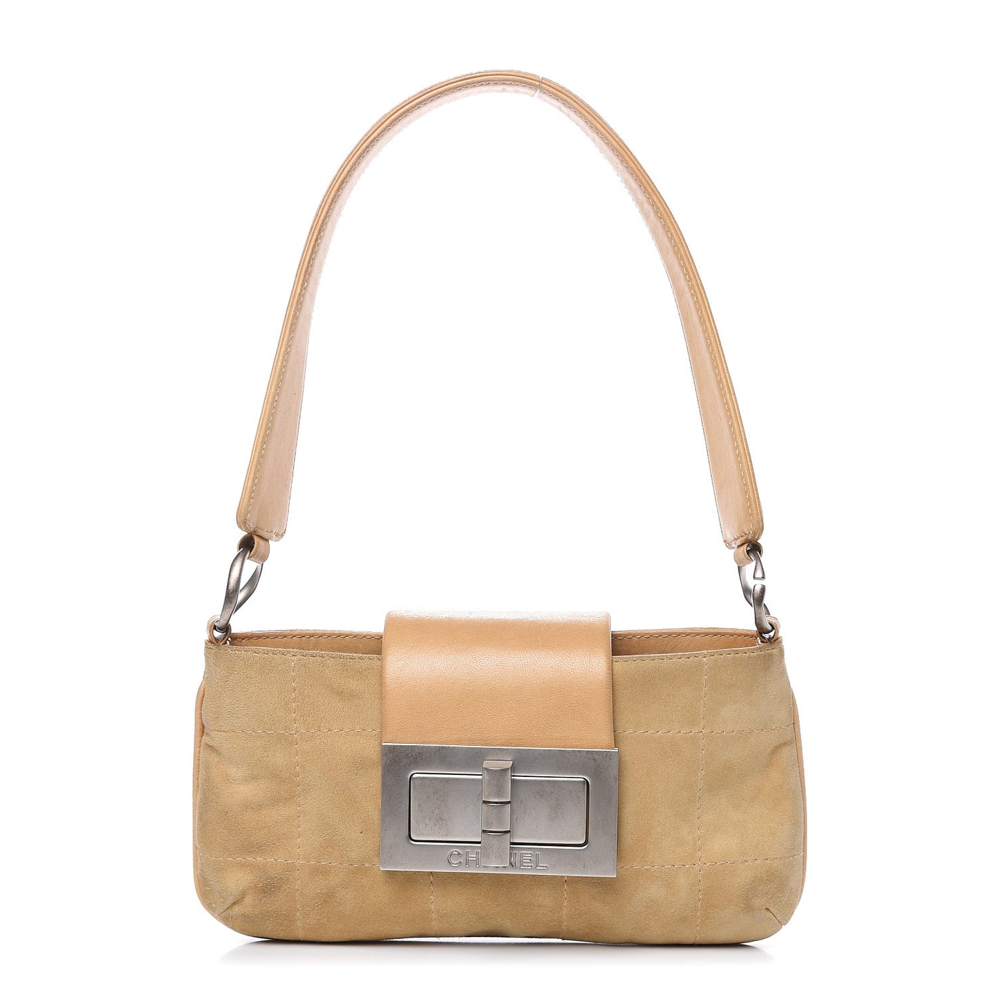 Suede Square Stitched Mademoiselle Shoulder Bag Beige
