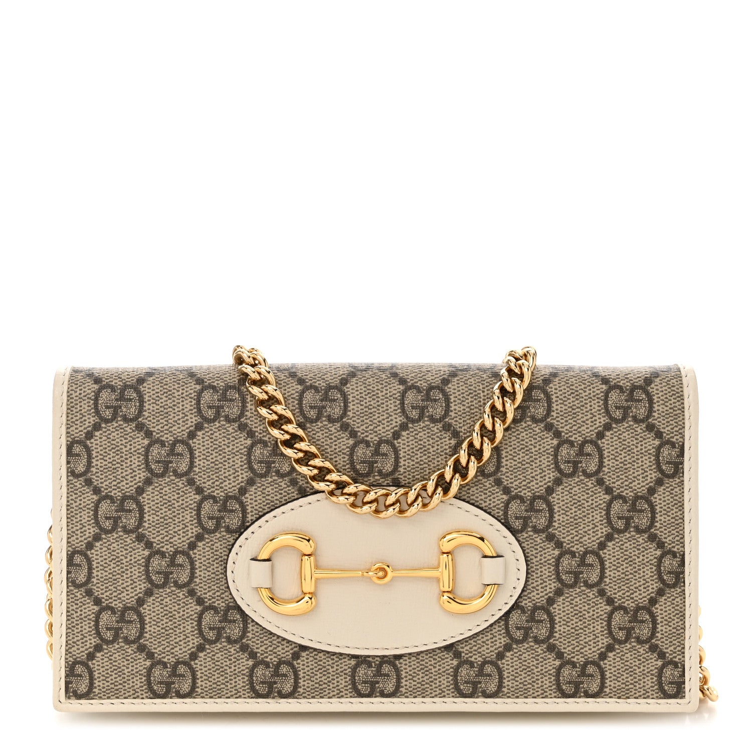 Gucci GG Supreme Monogram Azalea Calfskin Horsebit 1955 Wallet On Chain Beige Ebony Mystic White 1 of 12