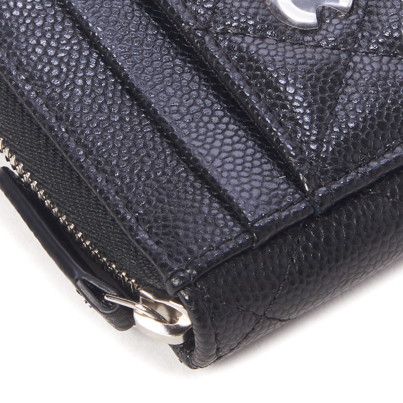 Caviar Quilted Zip Card Holder Black
