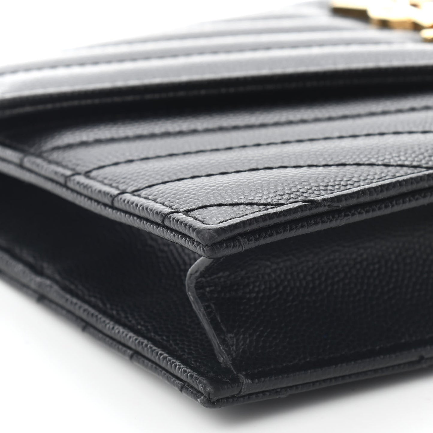Grain De Poudre Matelasse Chevron Monogram Envelope Chain Wallet Black