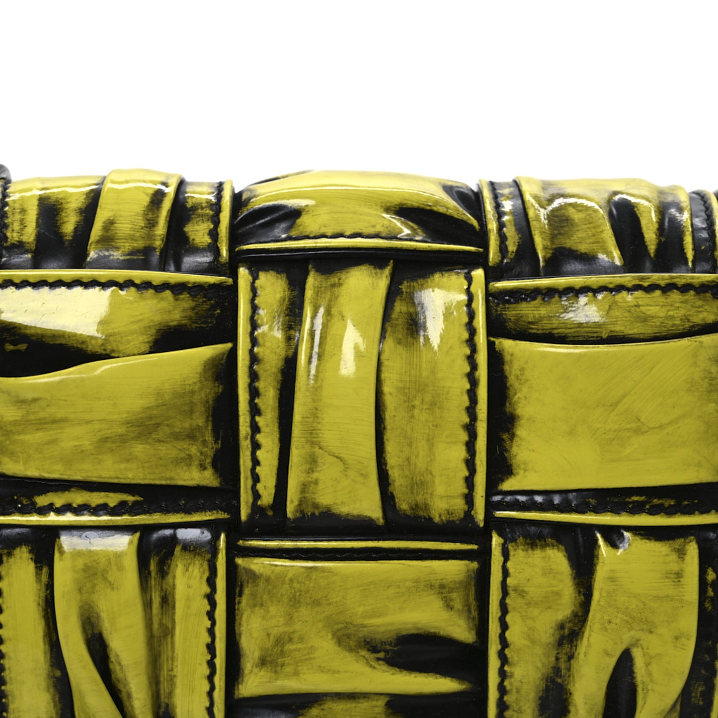 Patent Maxi Intrecciato Padded Cassette Crossbody Bag New Chartreuse Black