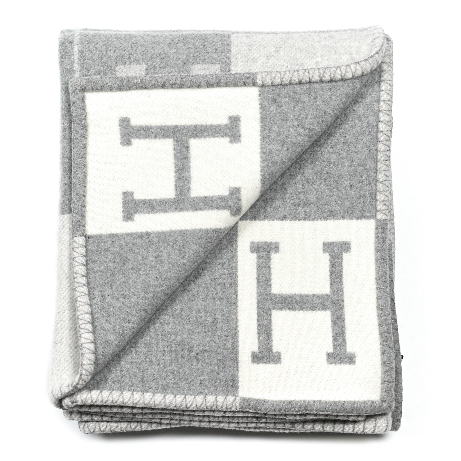 Hermes Wool Cashmere Avalon III Blanket Ecru Gris Clair 2 of 4