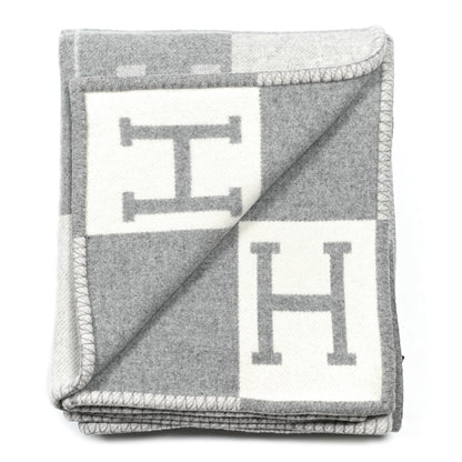 Hermes Wool Cashmere Avalon III Blanket Ecru Gris Clair 2 of 4