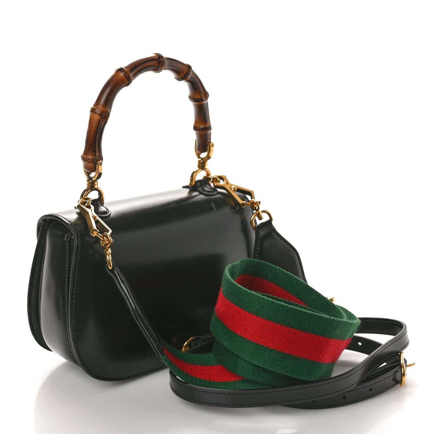 Boarded Dyana Lux Calfskin Web Small Bamboo 1947 Top Handle Bag Black
