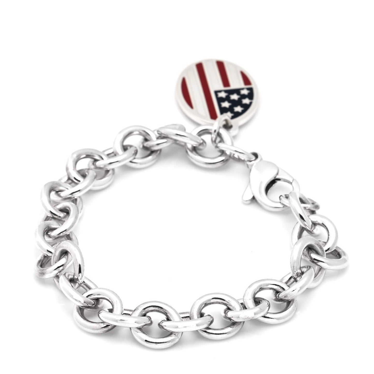 Sterling Silver Enamel American Flag Charm Bracelet