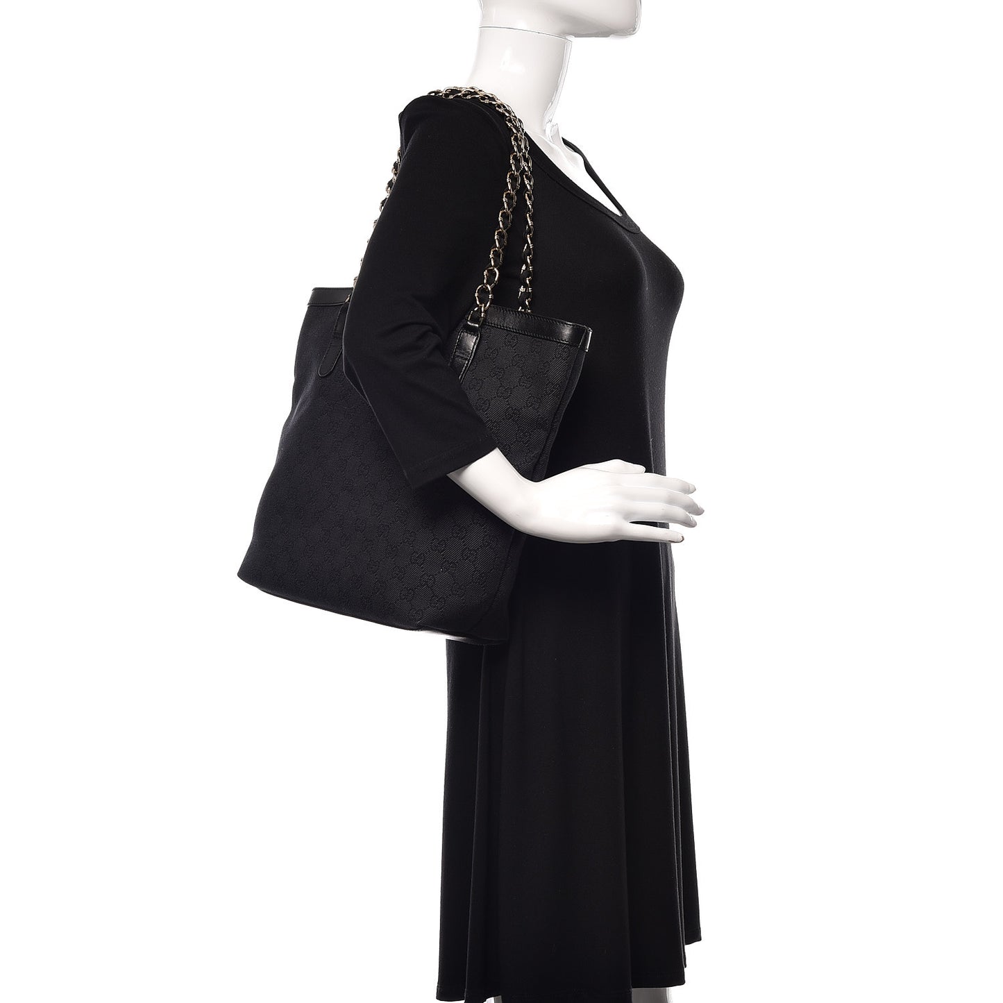 Denim Monogram Chain Bucket Tote Black