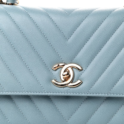 Chanel Caviar Chevron Quilted Small Coco Handle Flap Blue 10 of 11