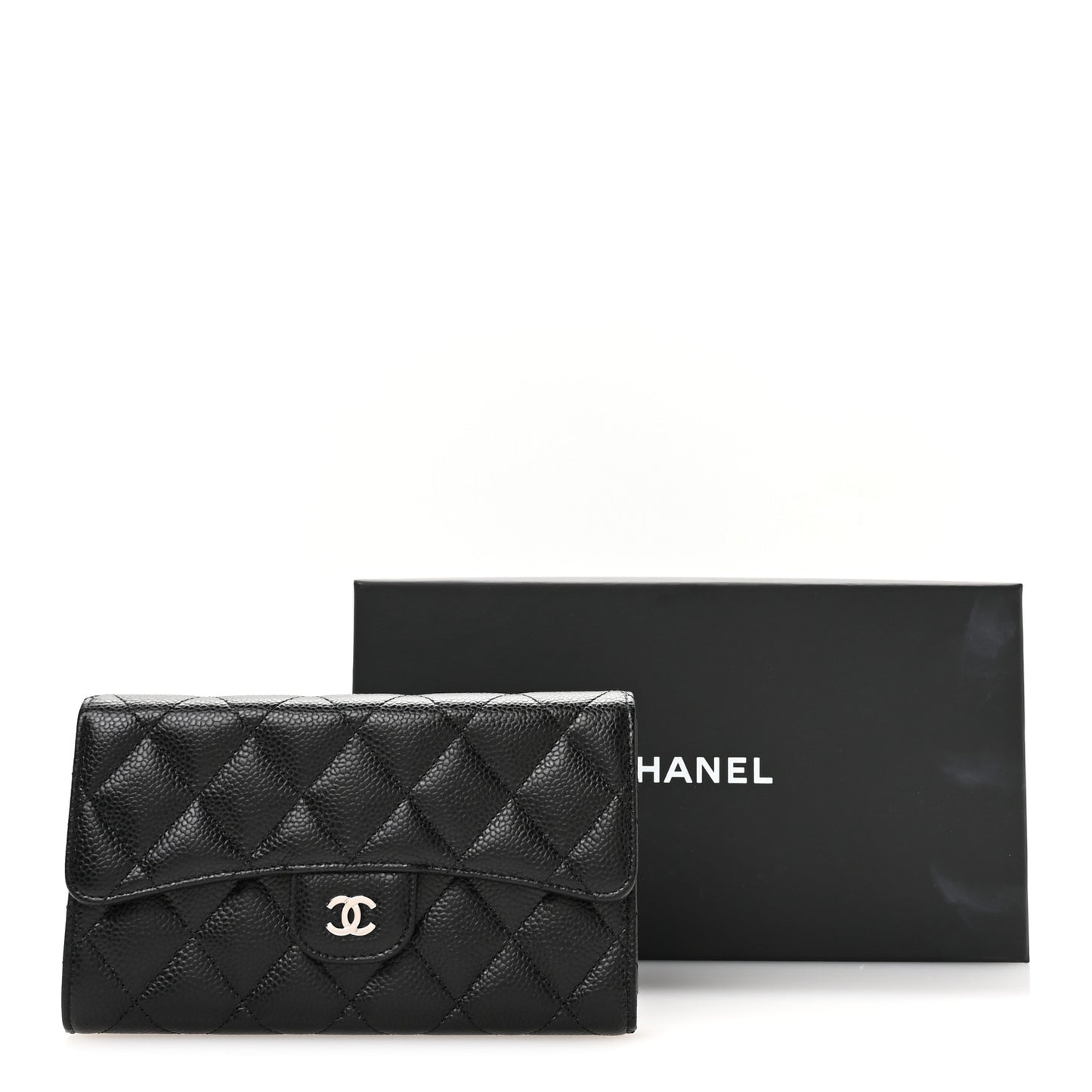 Caviar Quilted Large Flap Wallet Black
