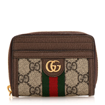 Gucci GG Supreme Monogram Textured Dollar Calfskin Web Ophidia Zip Around Card Case Wallet Beige Ebony New Acero 1 of 8
