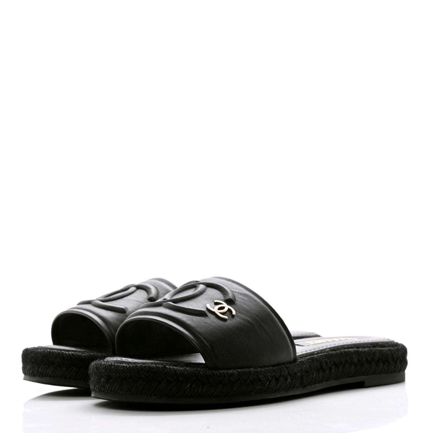Lambskin Espadrille Mule Sandals 37 Black
