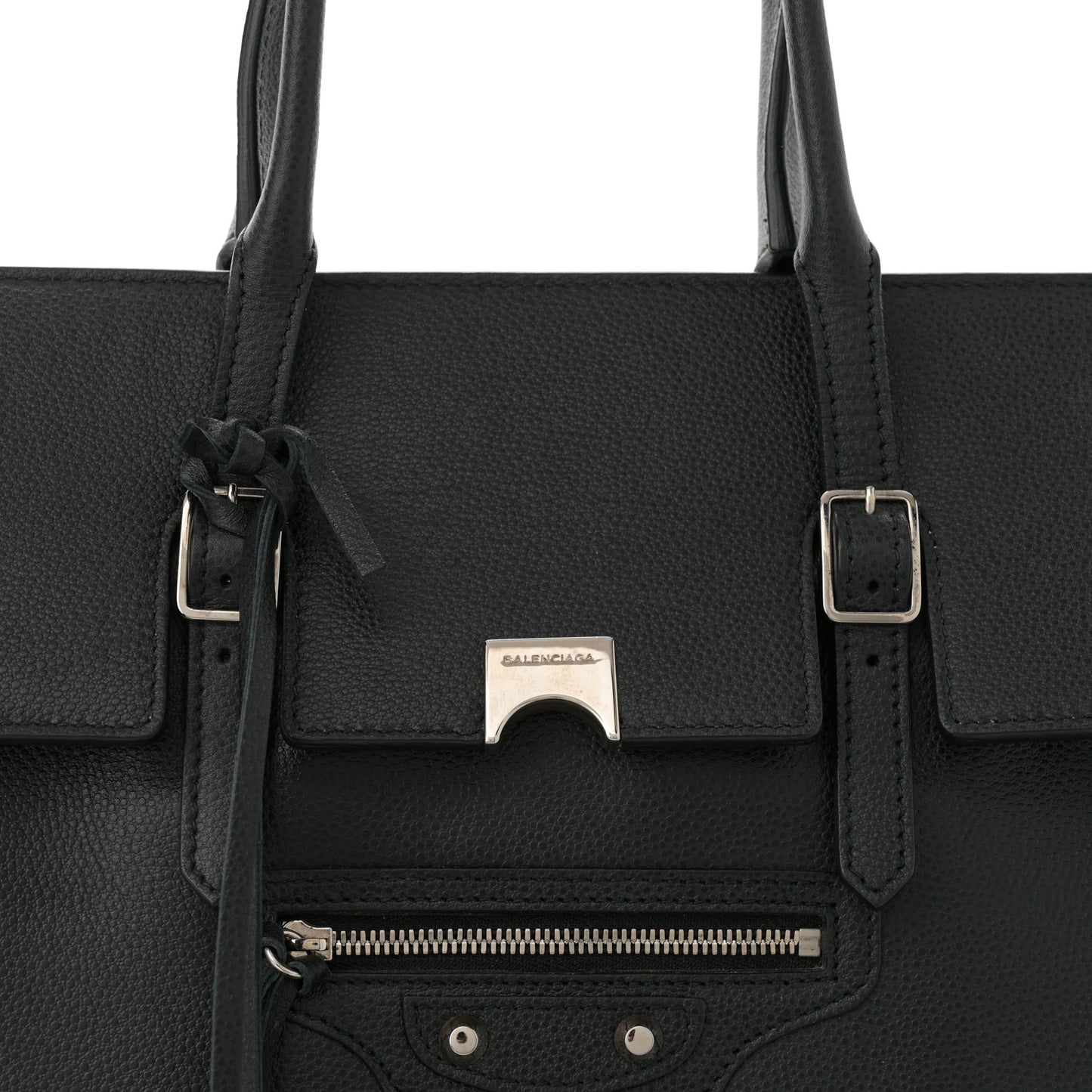 Grained Calfskin Papier Flap Tote Black