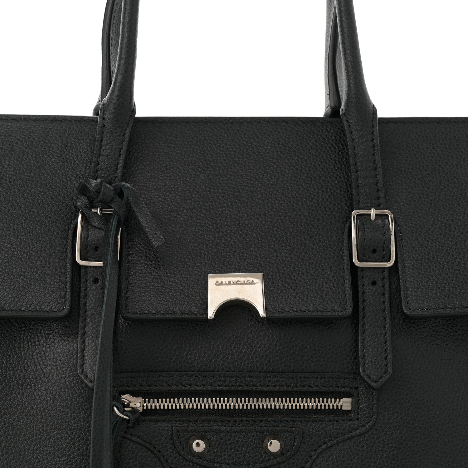 Balenciaga Grained Calfskin Papier Flap Tote Black 9 of 16
