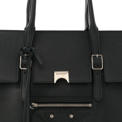 Balenciaga Grained Calfskin Papier Flap Tote Black 9 of 16