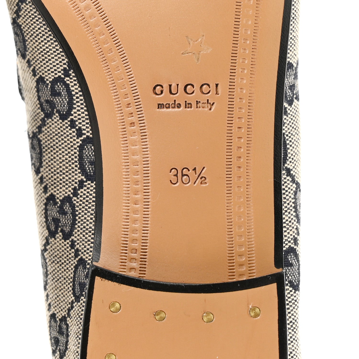 Gucci Monogram Malaga Kid Horsebit Womens Jordaan Loafers 36.5 Beige Blue 8 of 10