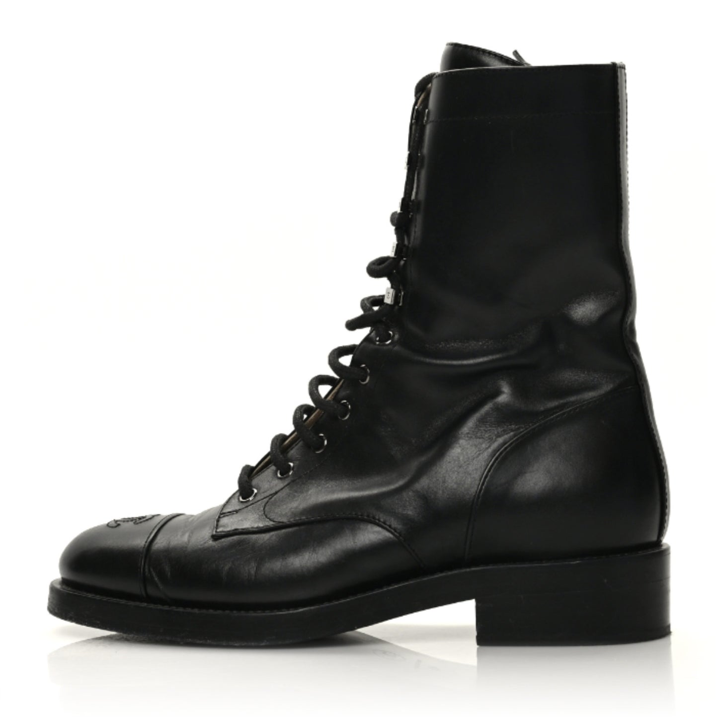 Calfskin Lace Up Combat Boots 41 Black