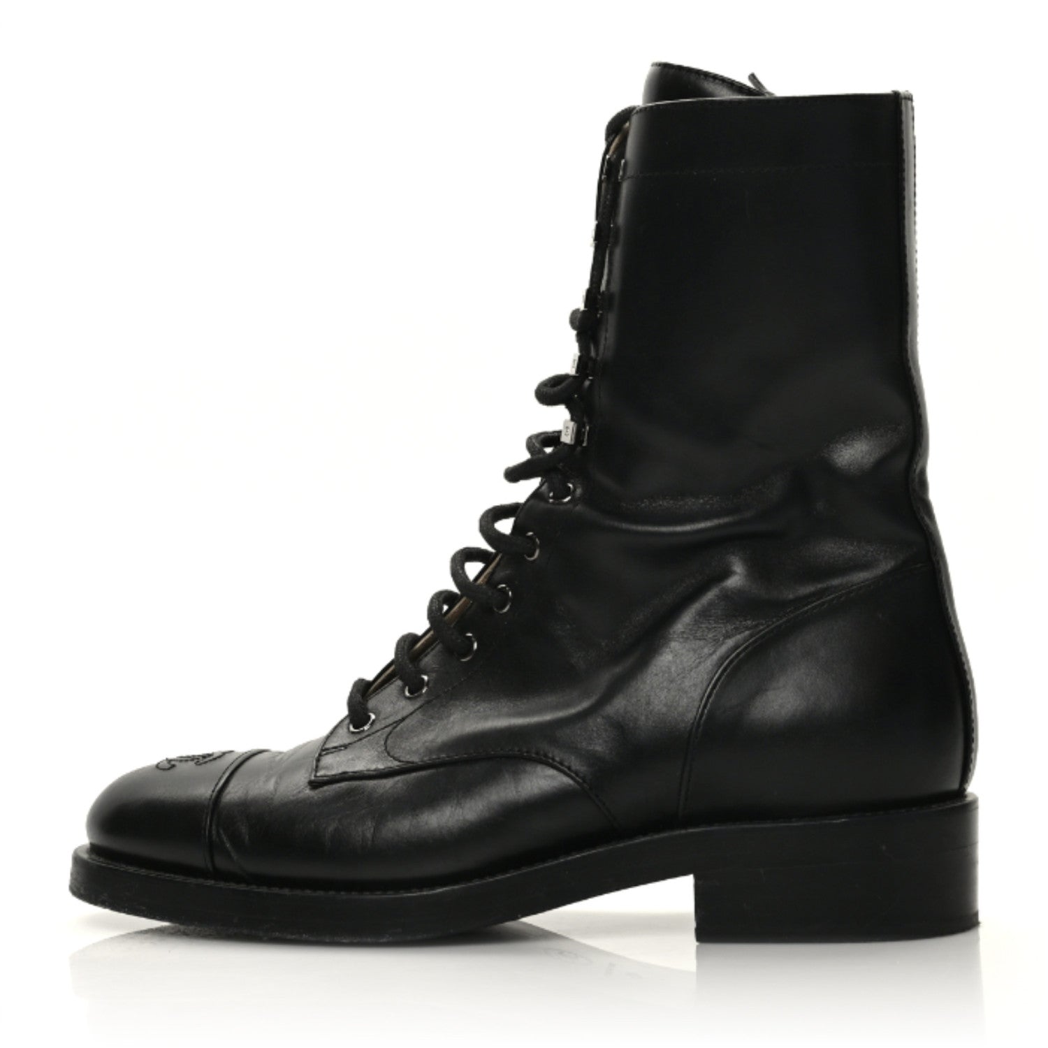 Chanel Calfskin Lace Up Combat Boots 41 Black 1 of 8