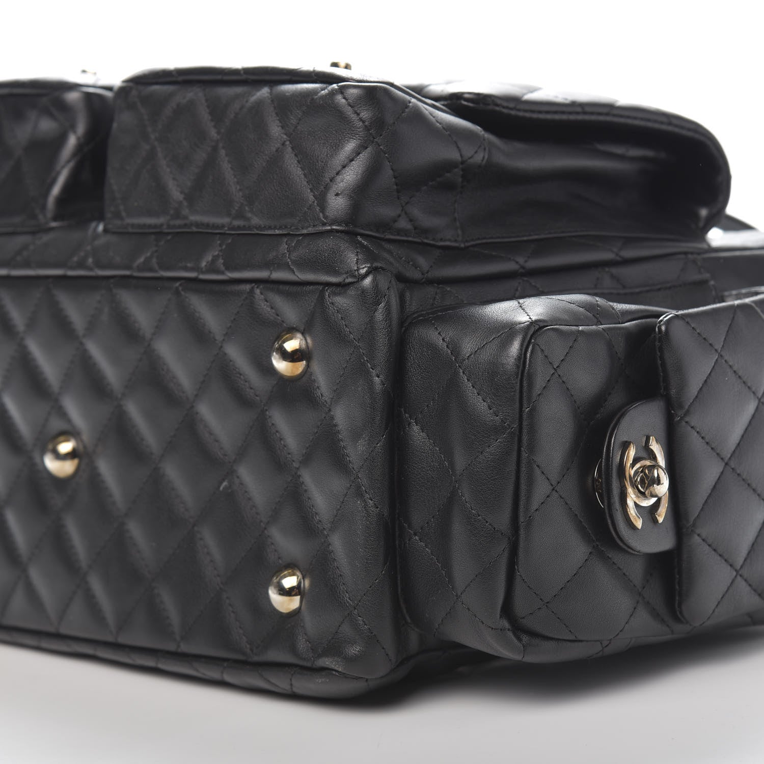 Chanel Calfskin Quilted Large Cambon Multipocket Reporter Black White 12 of 14