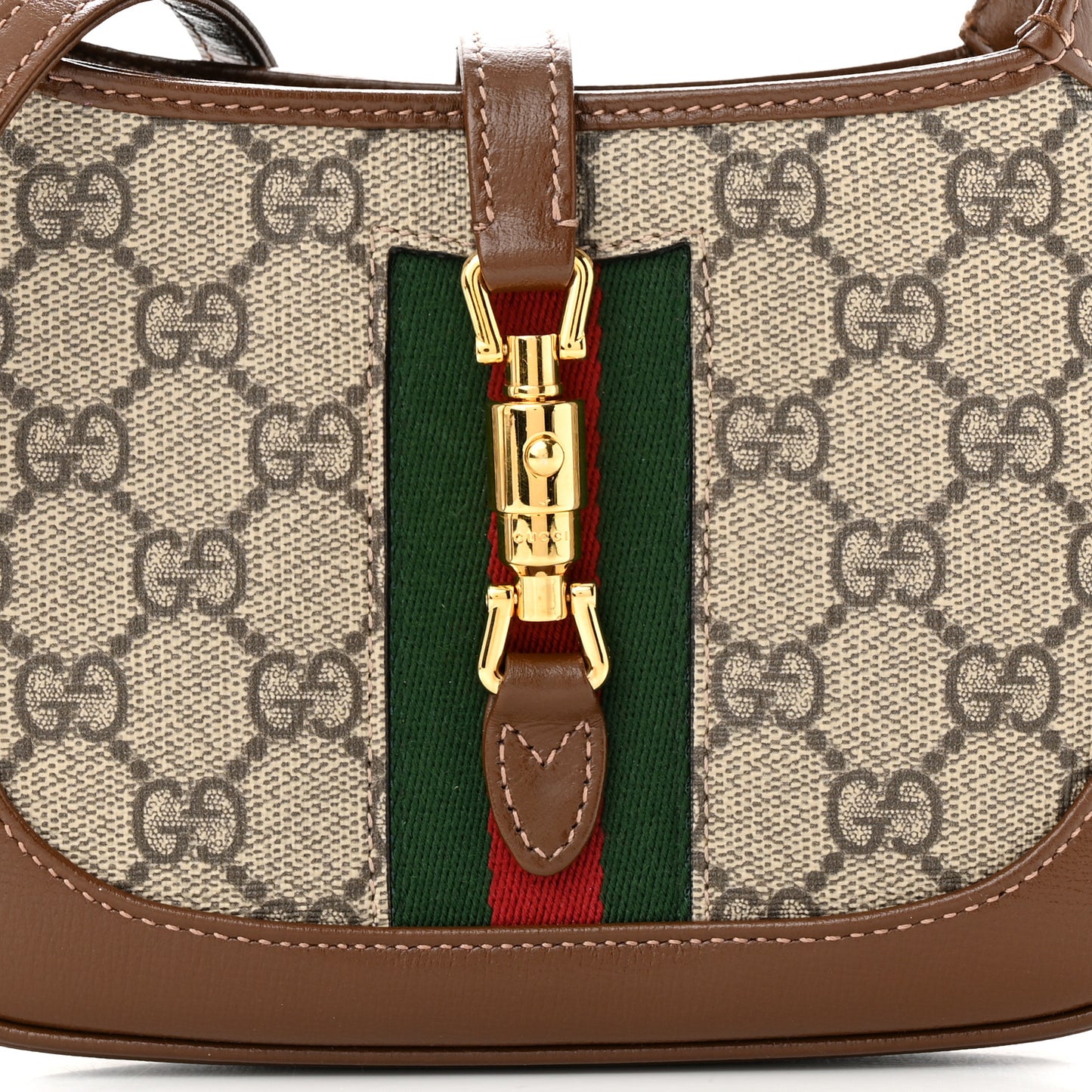 GG Supreme Monogram Azalea Calfskin Web Mini Jackie 1961 Hobo Beige Ebony Brown Sugar