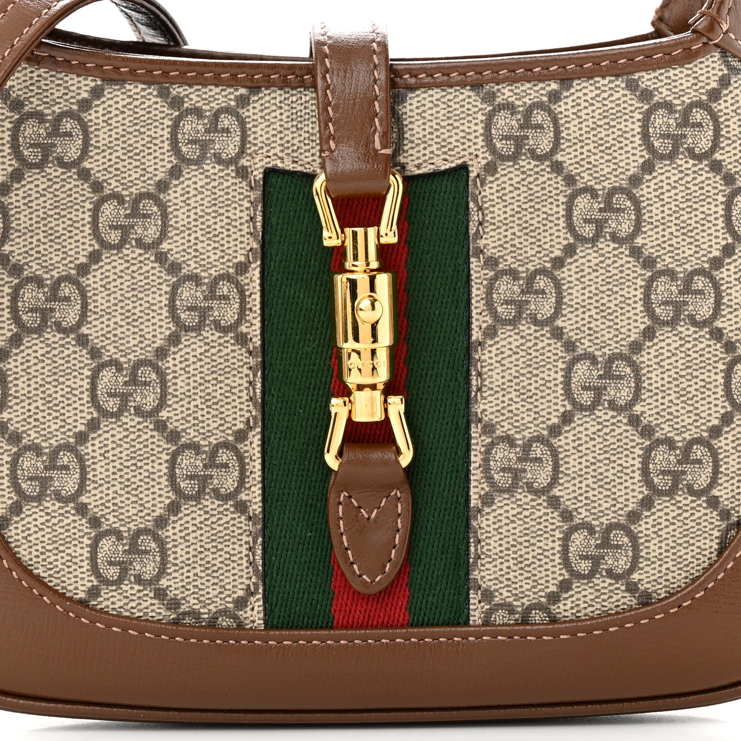 Gucci GG Supreme Monogram Azalea Calfskin Web Mini Jackie 1961 Hobo Beige Ebony Brown Sugar 8 of 10