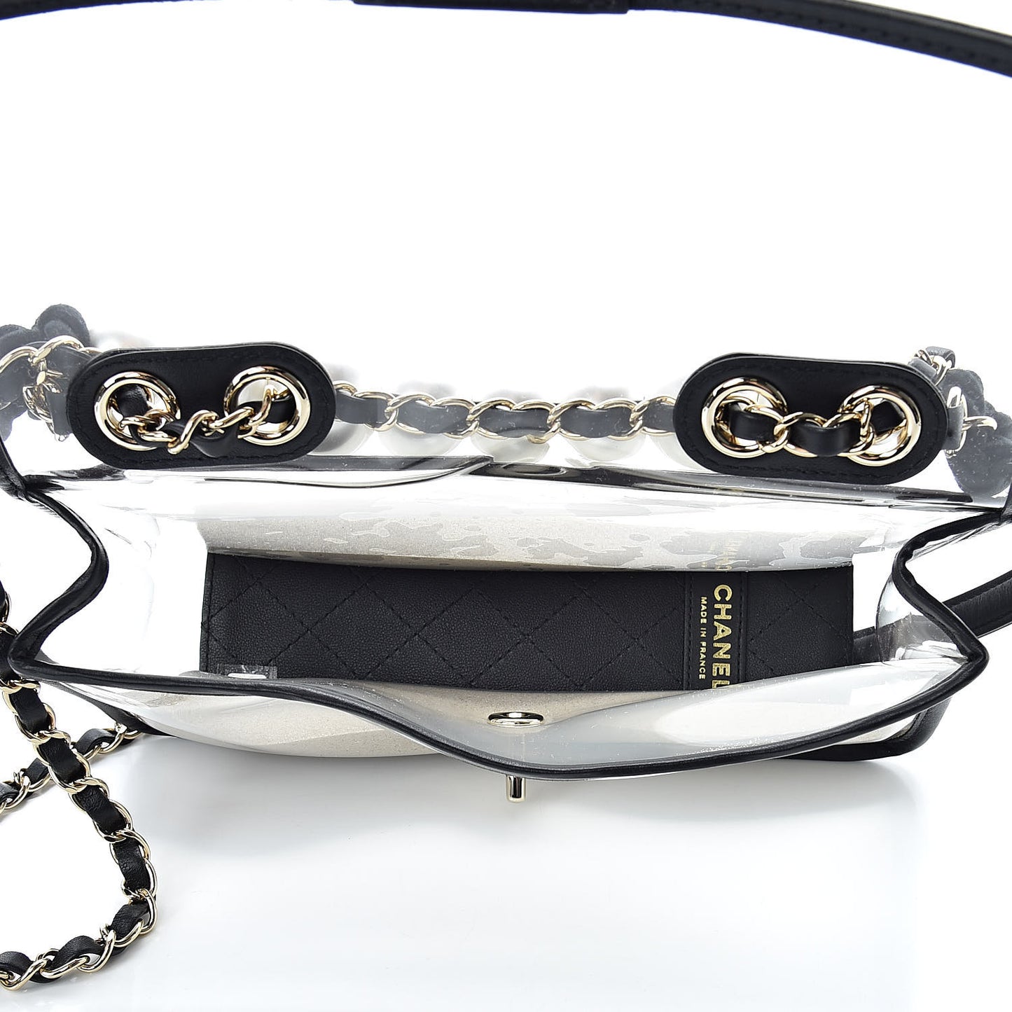 Lambskin PVC Sand By The Sea Flap With Pearl Strap Black