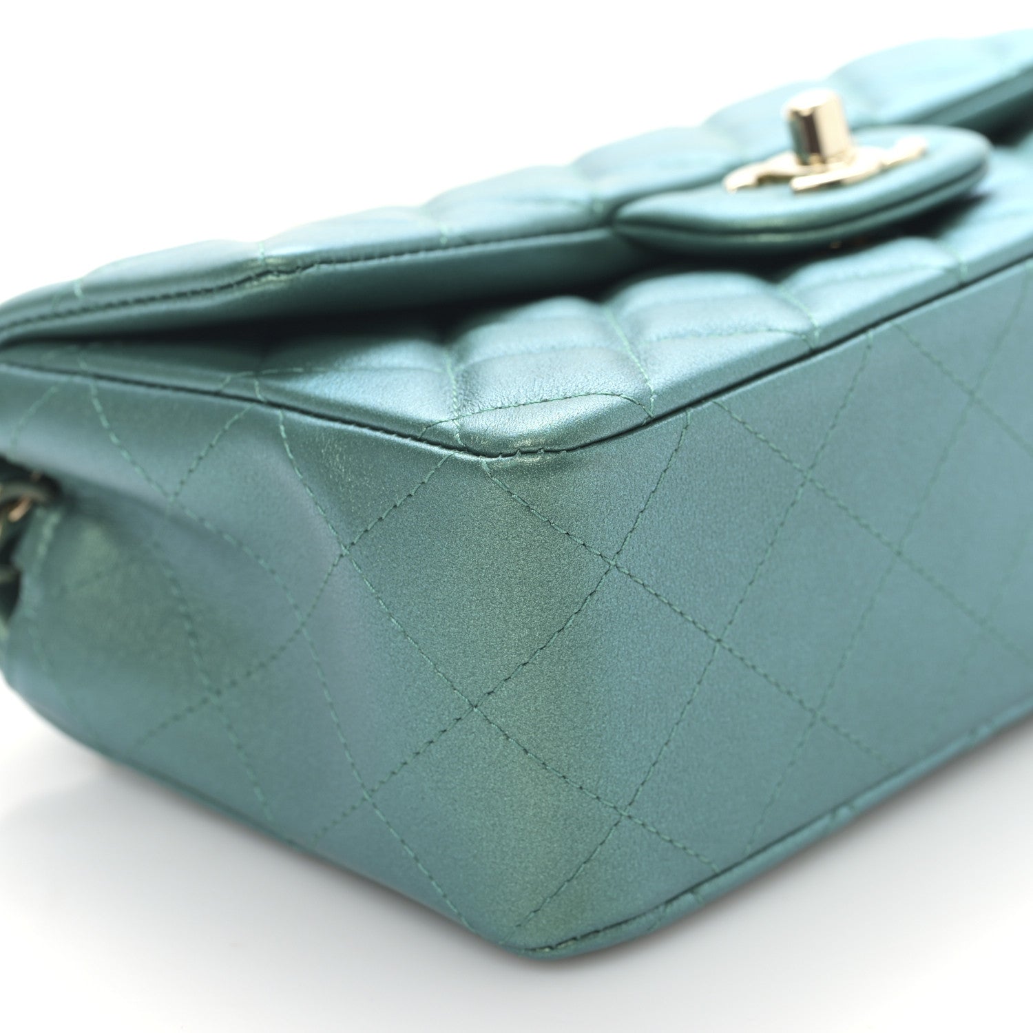 Chanel Iridescent Calfskin Quilted Mini Rectangular Flap Green 8 of 9