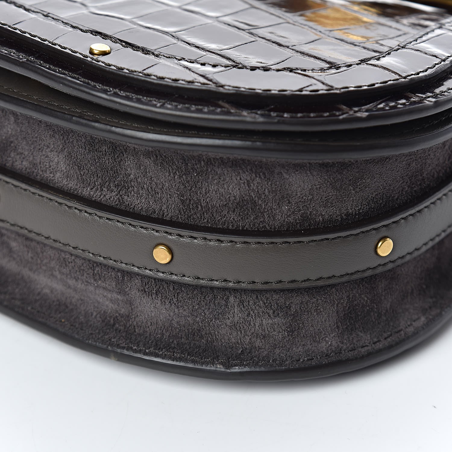 Chloe Suede Calfskin Crocodile Embossed Small Nile Bracelet Bag Profound Brown 9 of 12