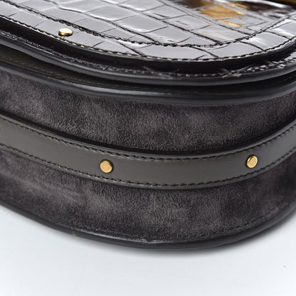 Chloe Suede Calfskin Crocodile Embossed Small Nile Bracelet Bag Profound Brown 9 of 12
