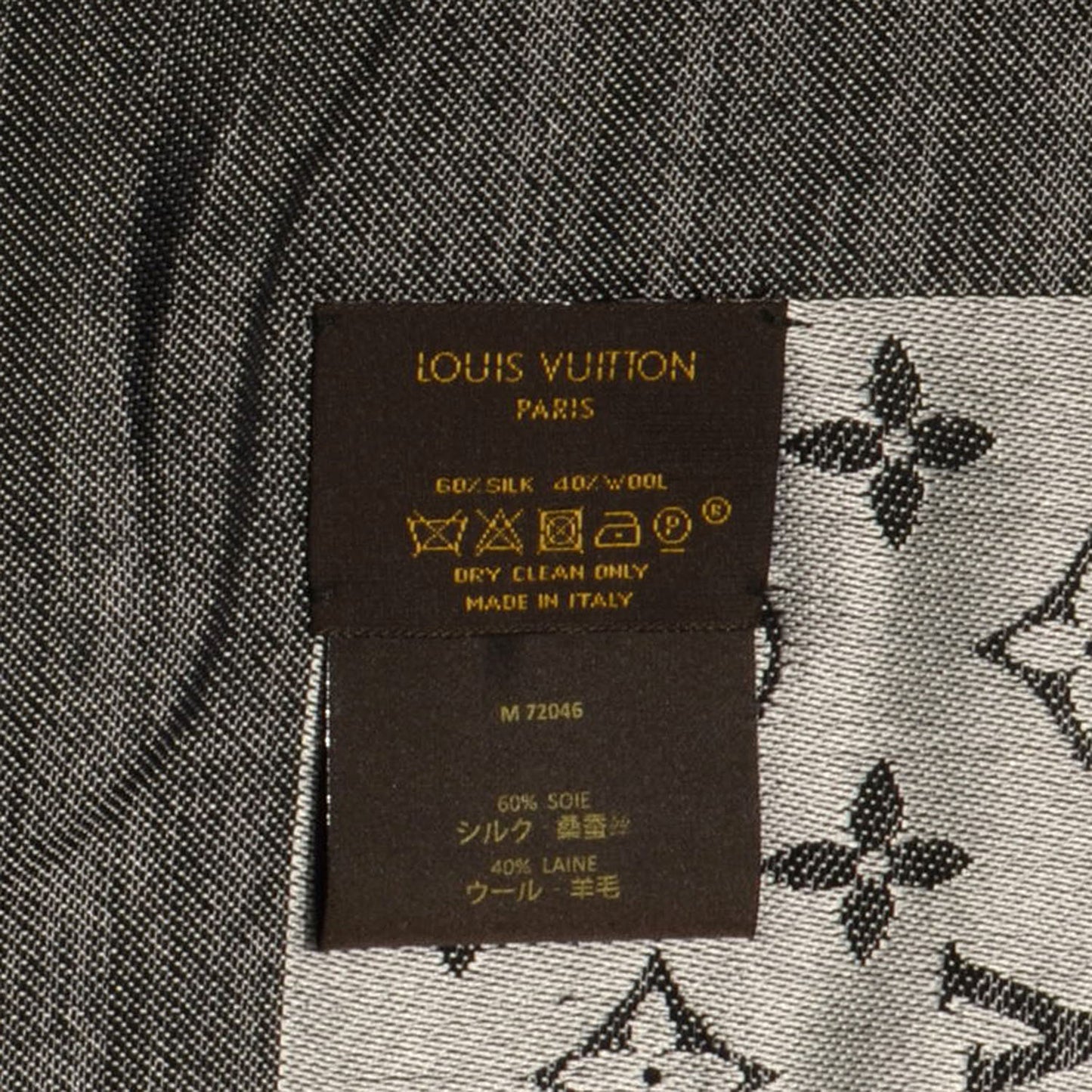 Wool Silk Monogram Denim Shawl Black