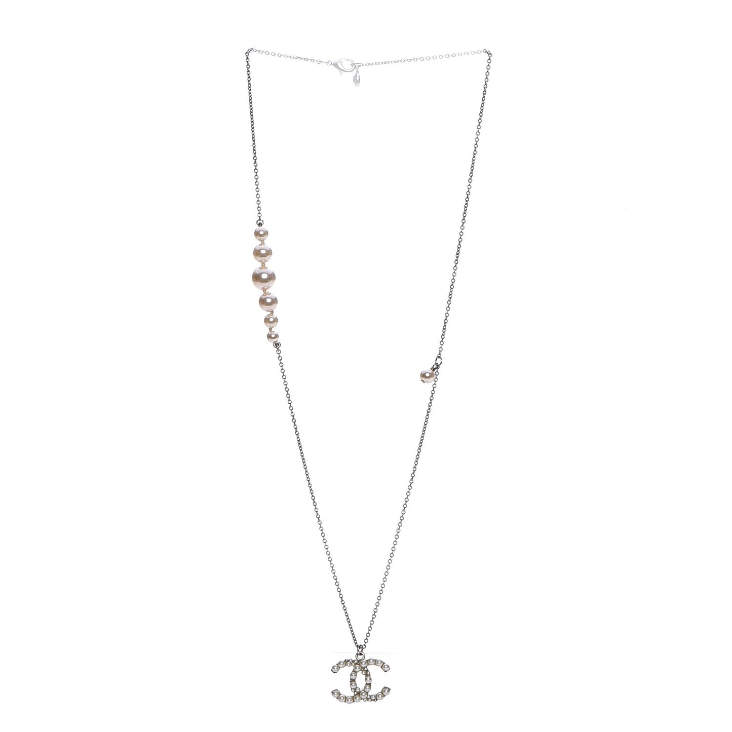 Pearl CC Chain Necklace Silver