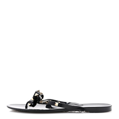 Valentino Garavani PVC Jelly Rockstud Bow Thong Sandals 41 Black 1 of 10