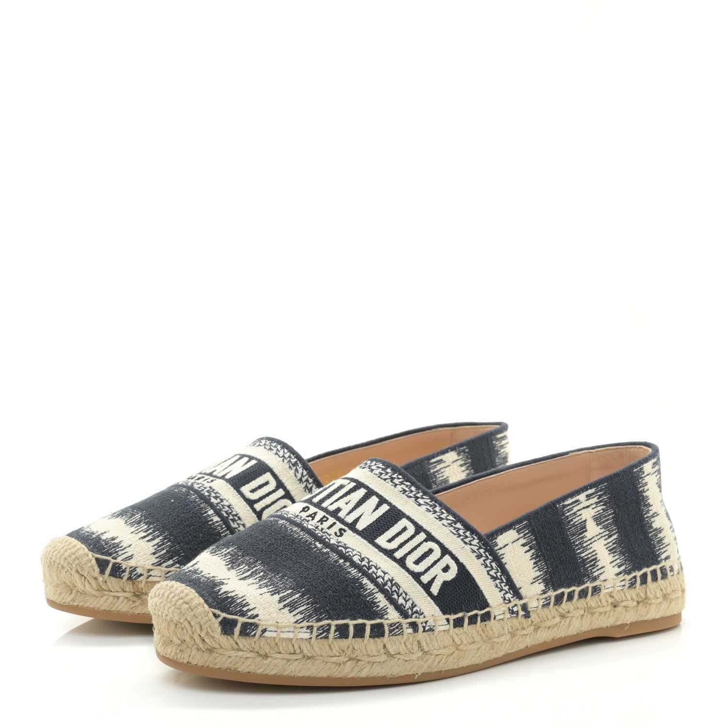 Christian Dior Cotton D-Stripes Embroidered Granville 15mm Espadrilles 37 Deep Blue 3 of 10