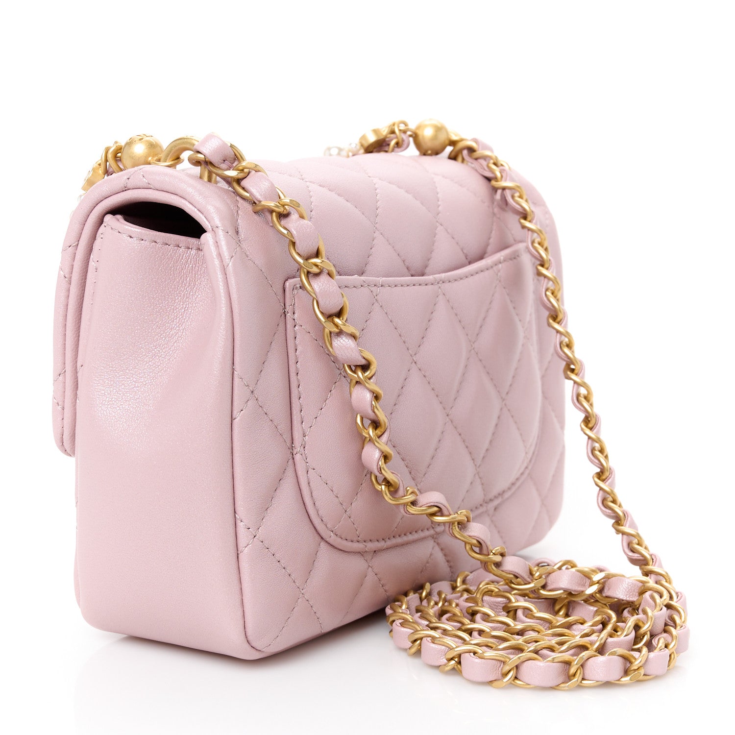 Chanel Shiny Lambskin Quilted Pearl Twist Mini Square Flap Light Pink 3 of 12