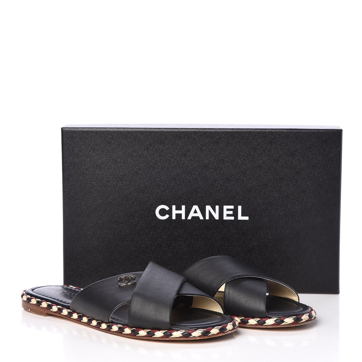 Chanel Lambskin Braided Mule Sandals 38 Black 10 of 10