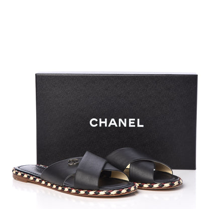 Chanel Lambskin Braided Mule Sandals 38 Black 10 of 10