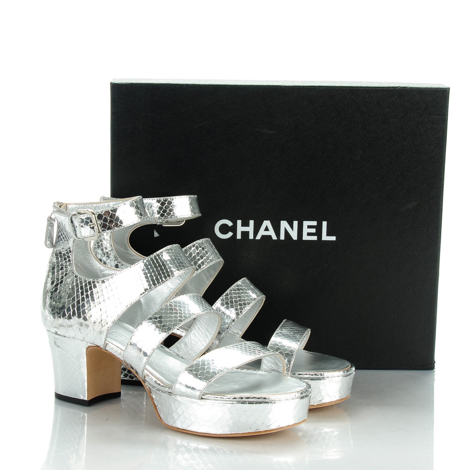 Chanel Mirror Effect Python Sandals Silver 41.5 8 of 8