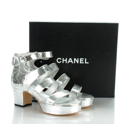 Chanel Mirror Effect Python Sandals Silver 41.5 8 of 8