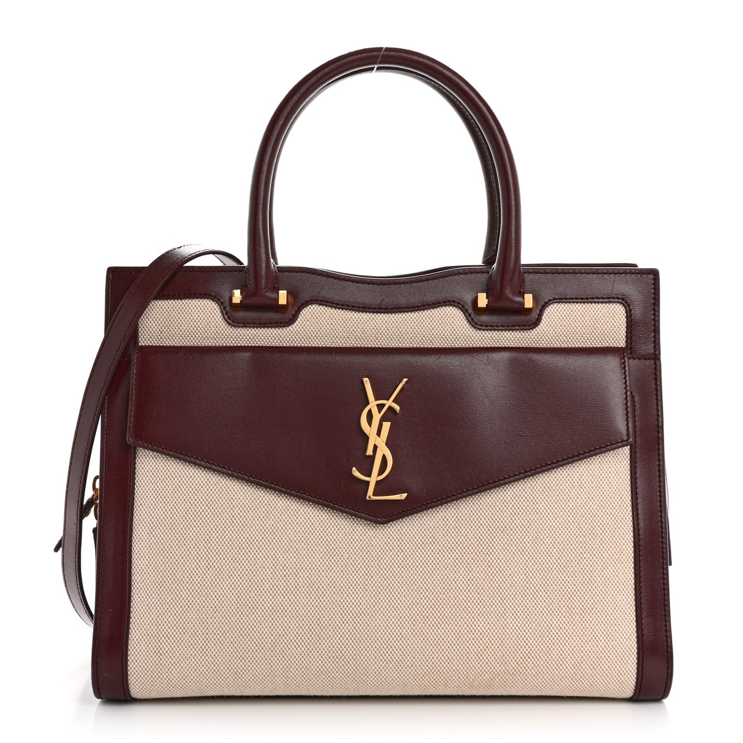 Canvas Calfskin Medium Uptown Tote Dark Beige