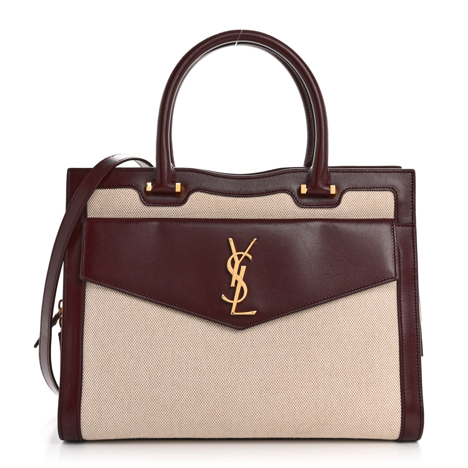 Saint Laurent Canvas Calfskin Medium Uptown Tote Dark Beige 1 of 18