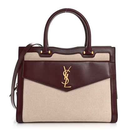 Saint Laurent Canvas Calfskin Medium Uptown Tote Dark Beige 1 of 18