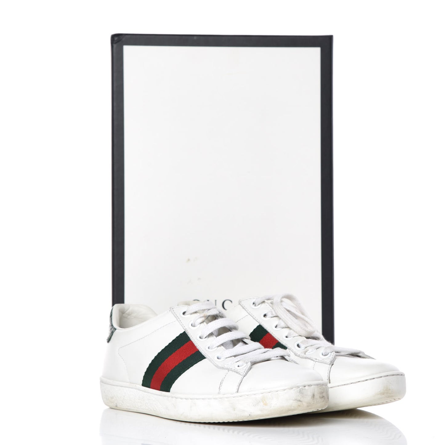 Calfskin Crocodile Web Womens Ace Sneakers 35 White Green