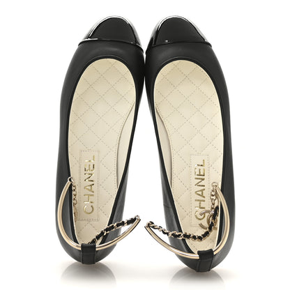 Chanel Lambskin Patent Calfskin Cap Toe Ankle Chain Ballerina Flats 36.5 Black 2 of 8