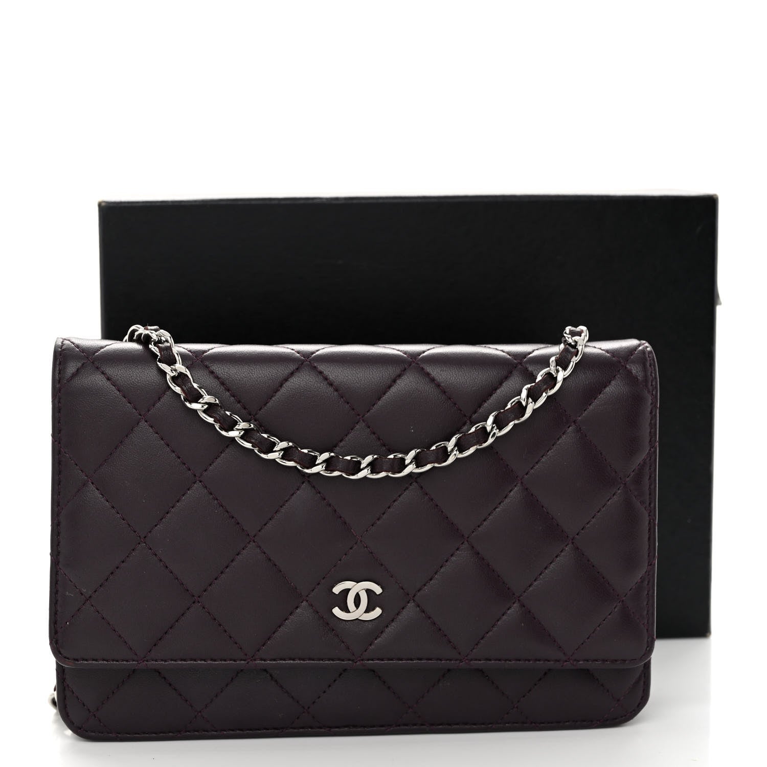 Chanel Lambskin Quilted Wallet On Chain WOC Purple 23 of 23