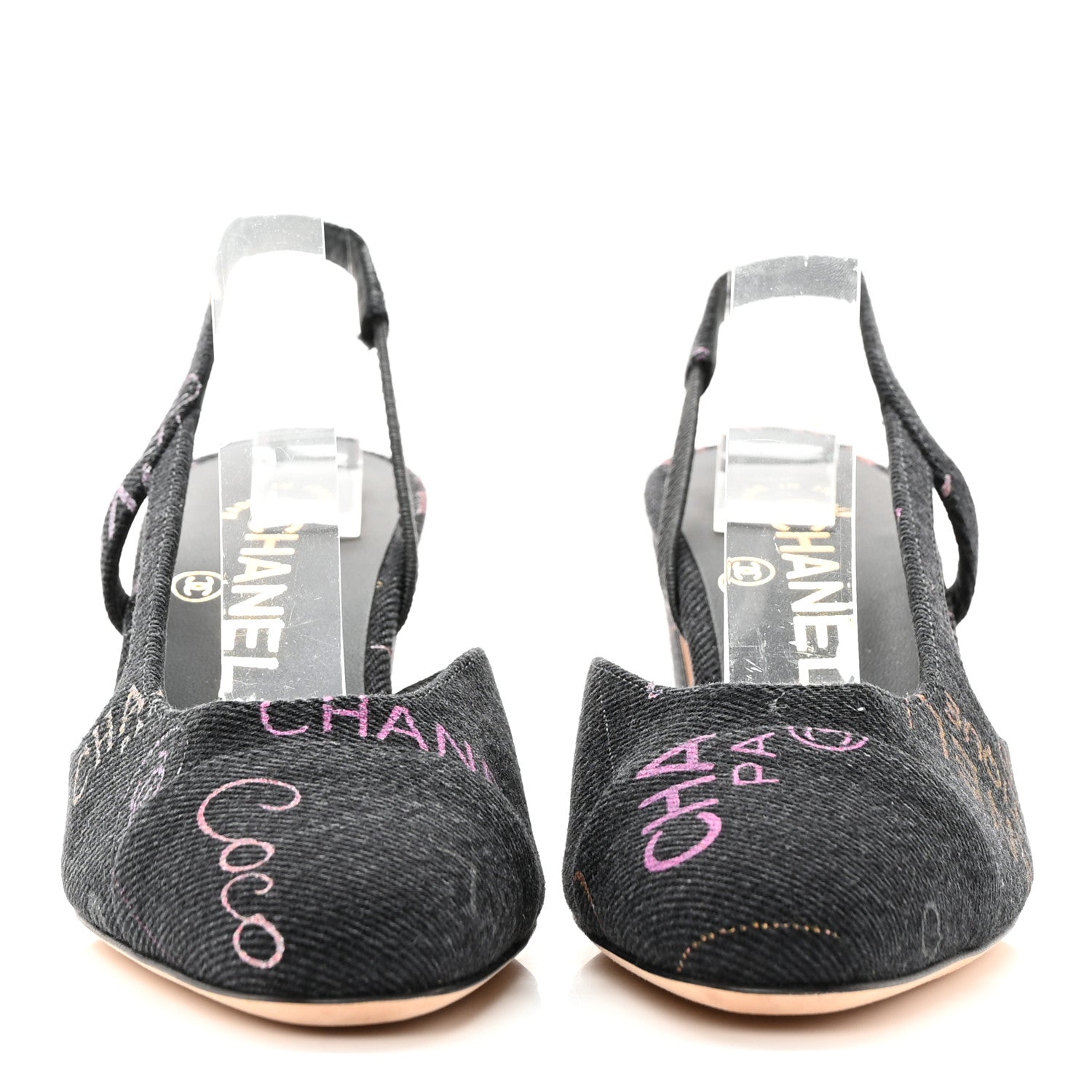 Chanel Denim Cap Toe Denim Mood Slingback Pumps 35 Black Multicolor 2 of 11