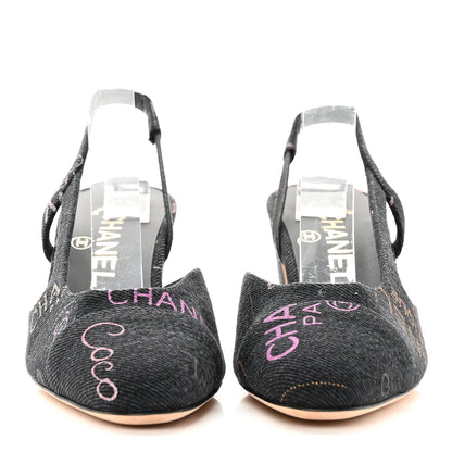 Chanel Denim Cap Toe Denim Mood Slingback Pumps 35 Black Multicolor 2 of 11