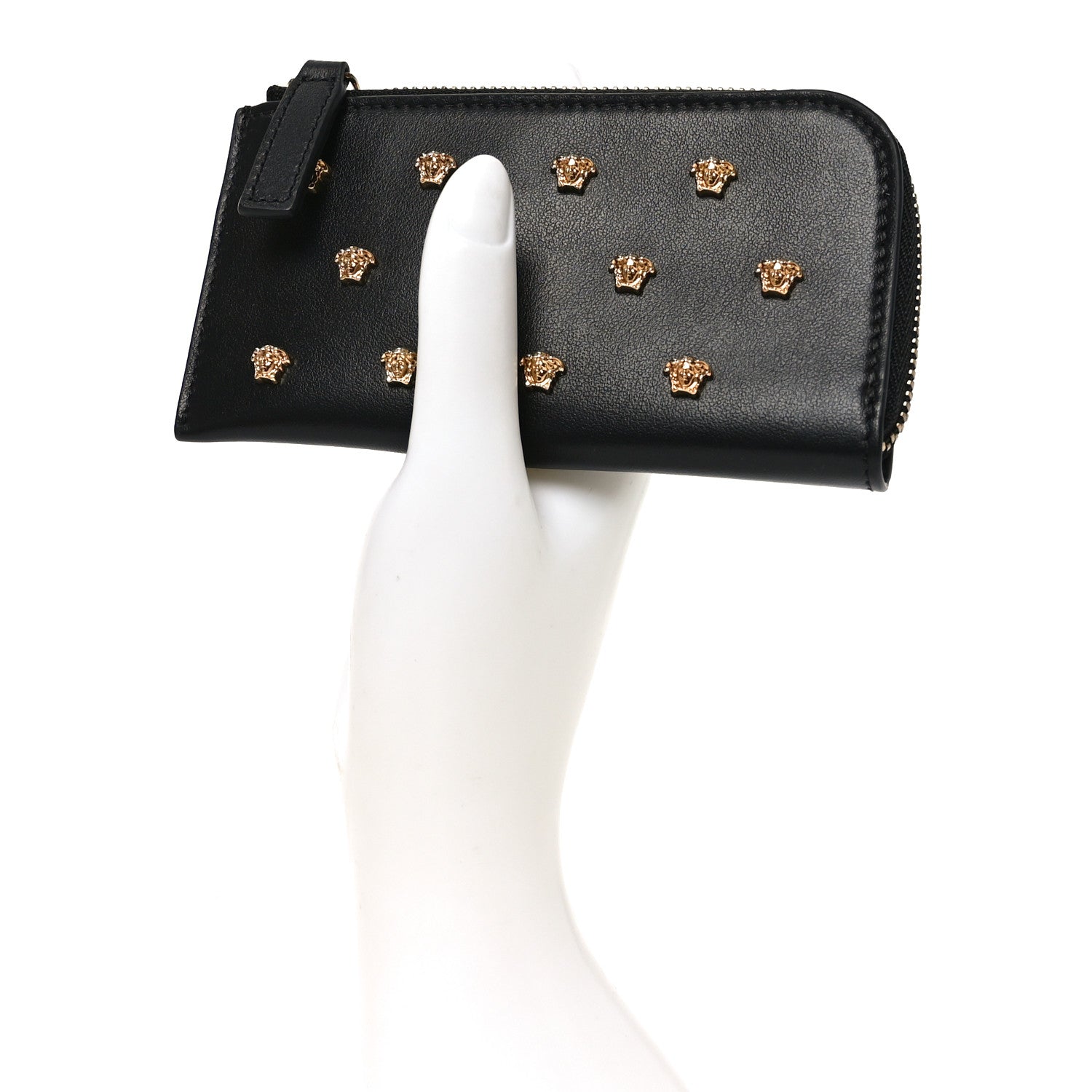 Versace Nappa La Medusa Studded Zip Pouch Card Holder Black