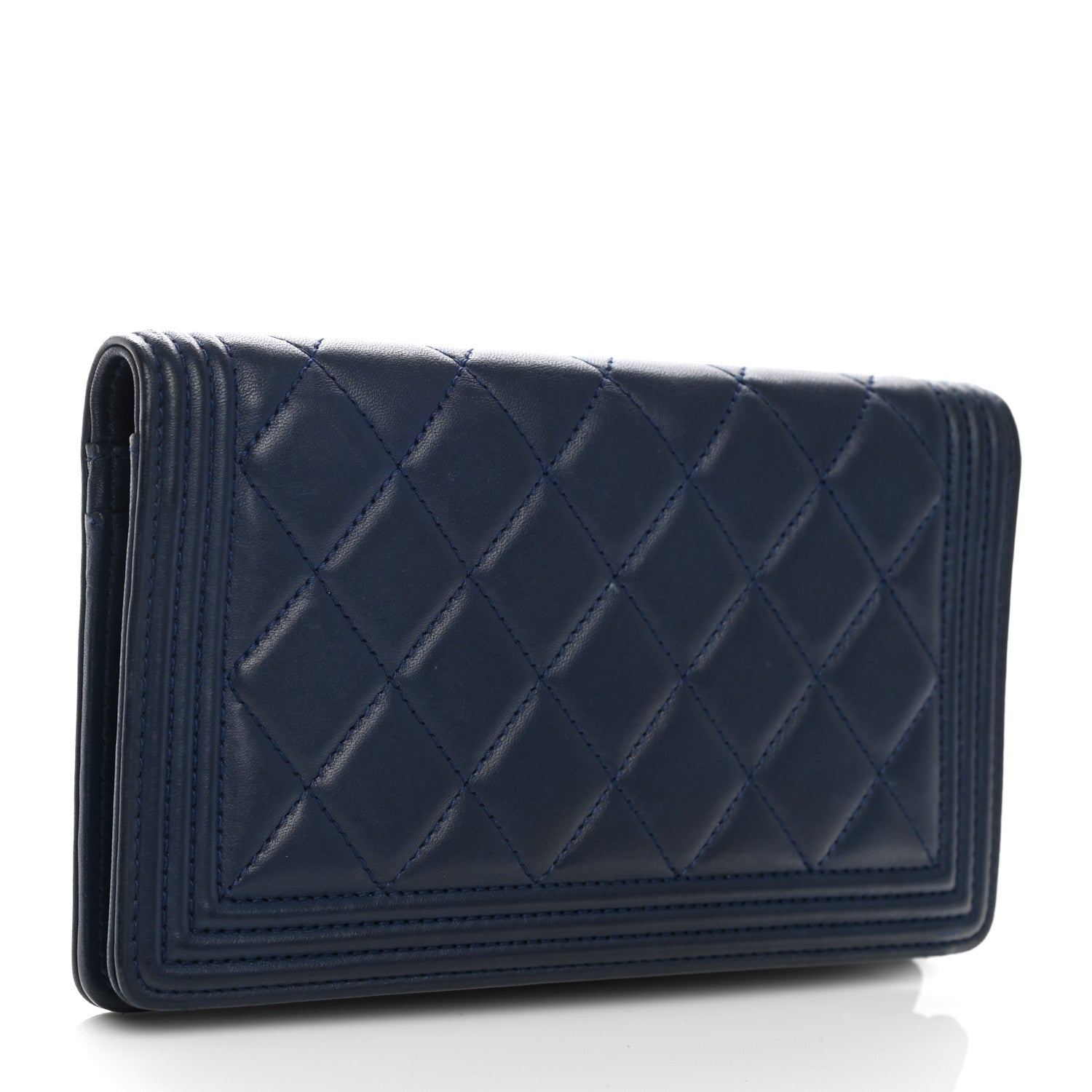 Chanel Lambskin Quilted Boy Yen Wallet Navy 3 of 9