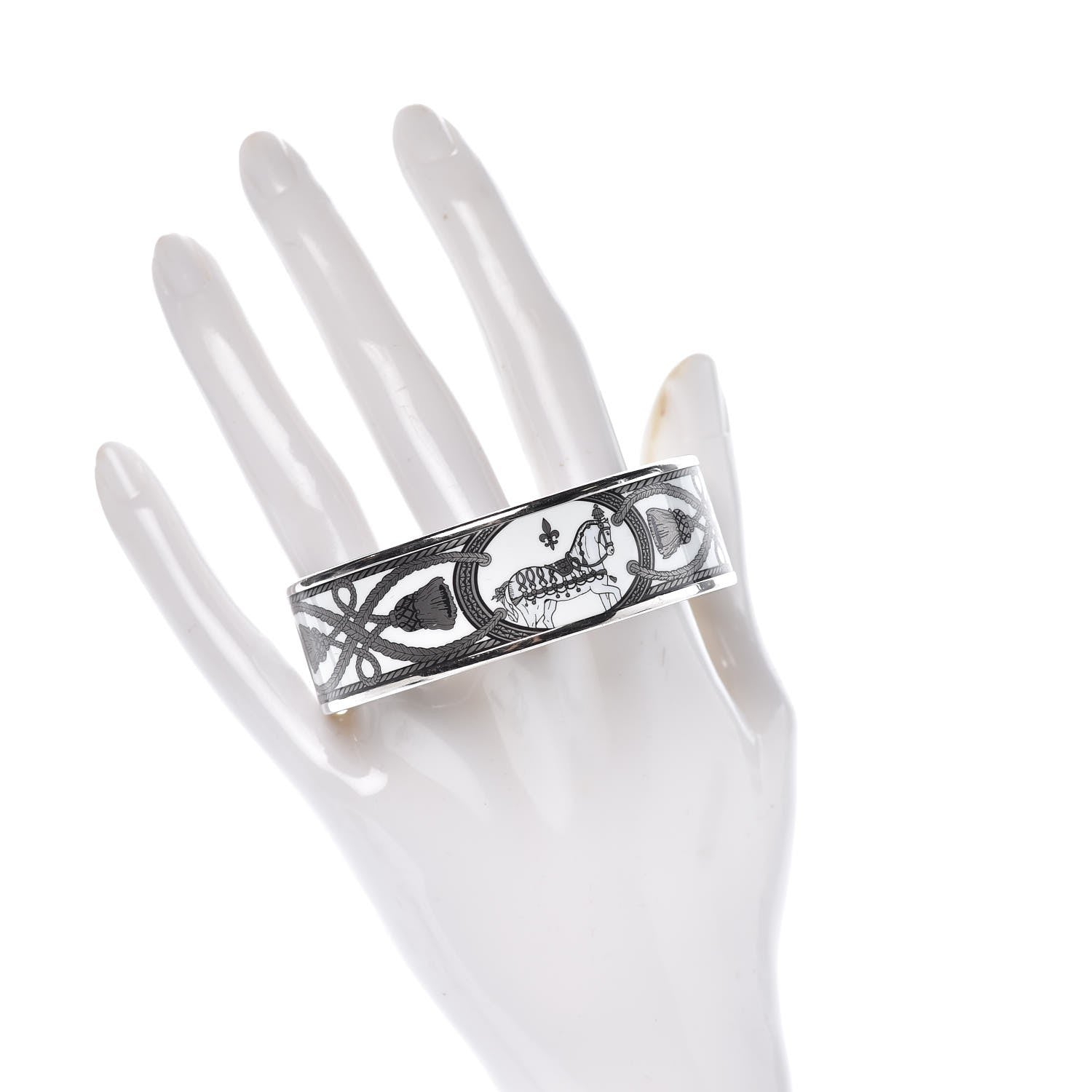 Hermes Enamel Printed Wide Grand Apparat Bracelet 65 White 2 of 6