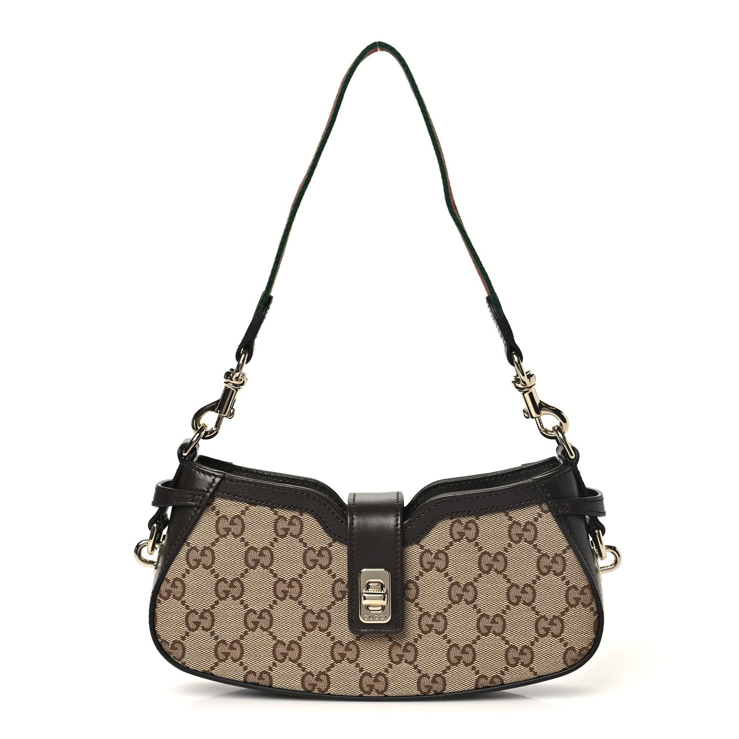 Calfskin Monogram Mini Moon Side Shoulder Bag Brown
